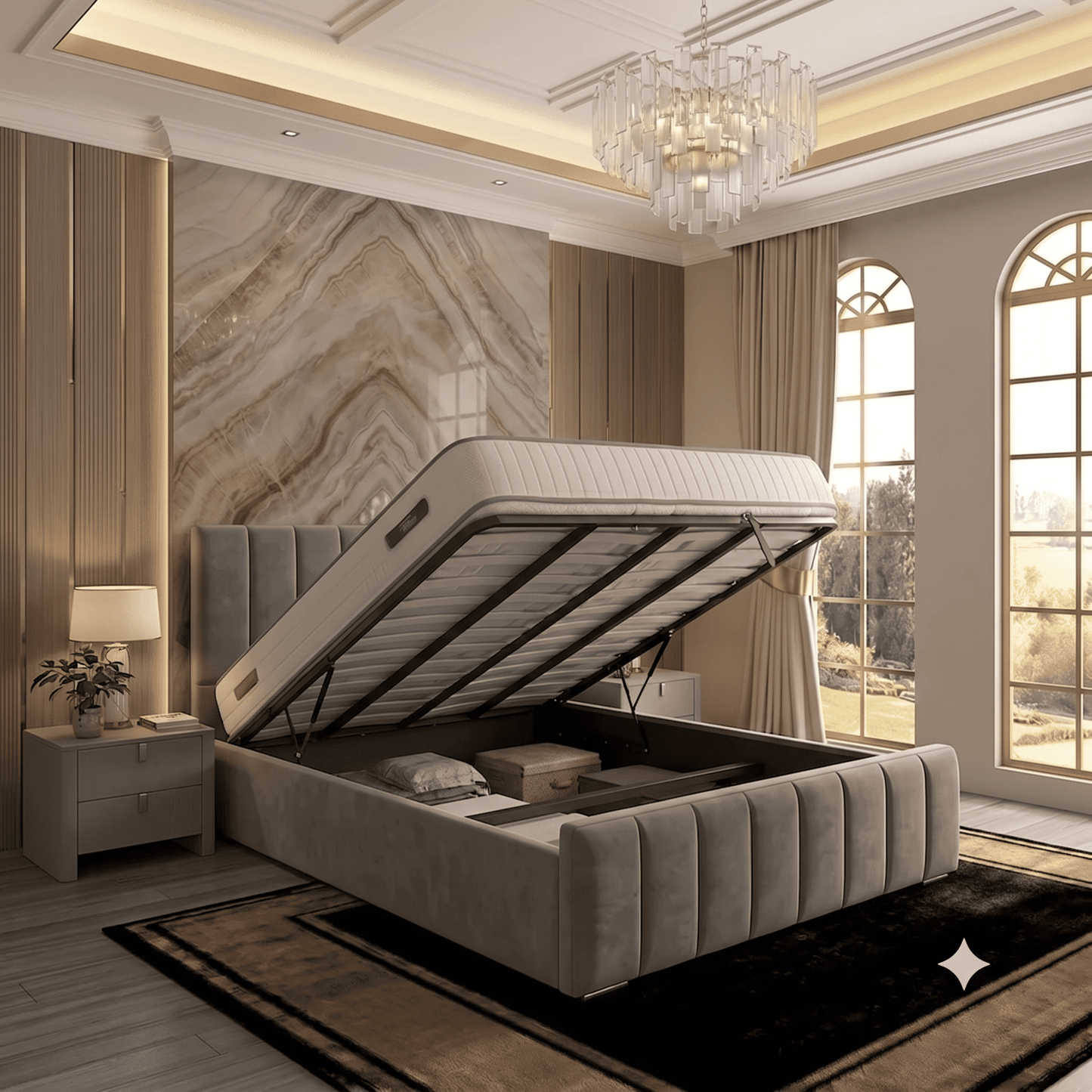 Monaco Upholstered Ottoman Bed - Clay Wool