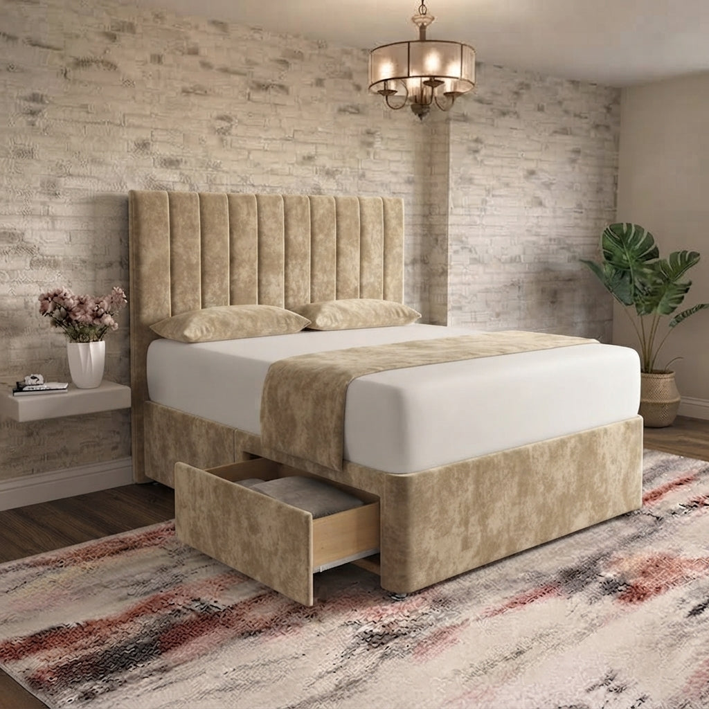 Nexus Divan Bed - Beige Plush Velvet