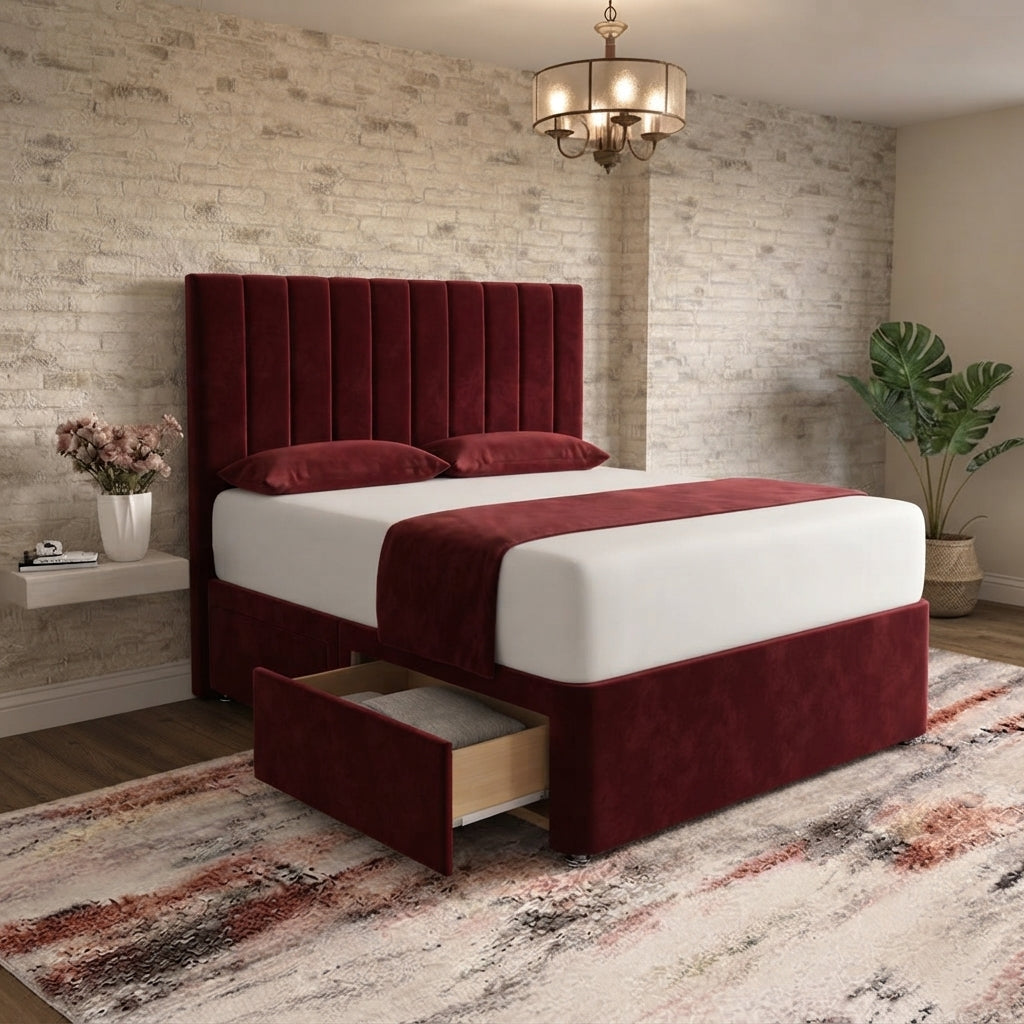 Nexus Divan Bed - Burgundy Plush Velvet