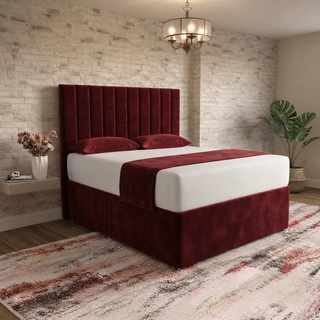 Nexus Divan Bed - Burgundy Plush Velvet