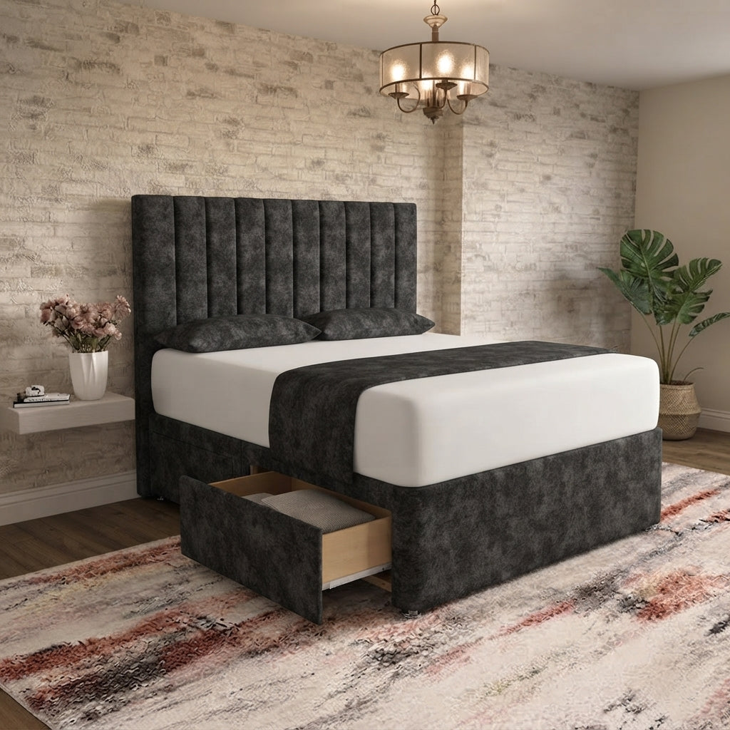 Nexus Divan Bed - Charcoal Plush Velvet