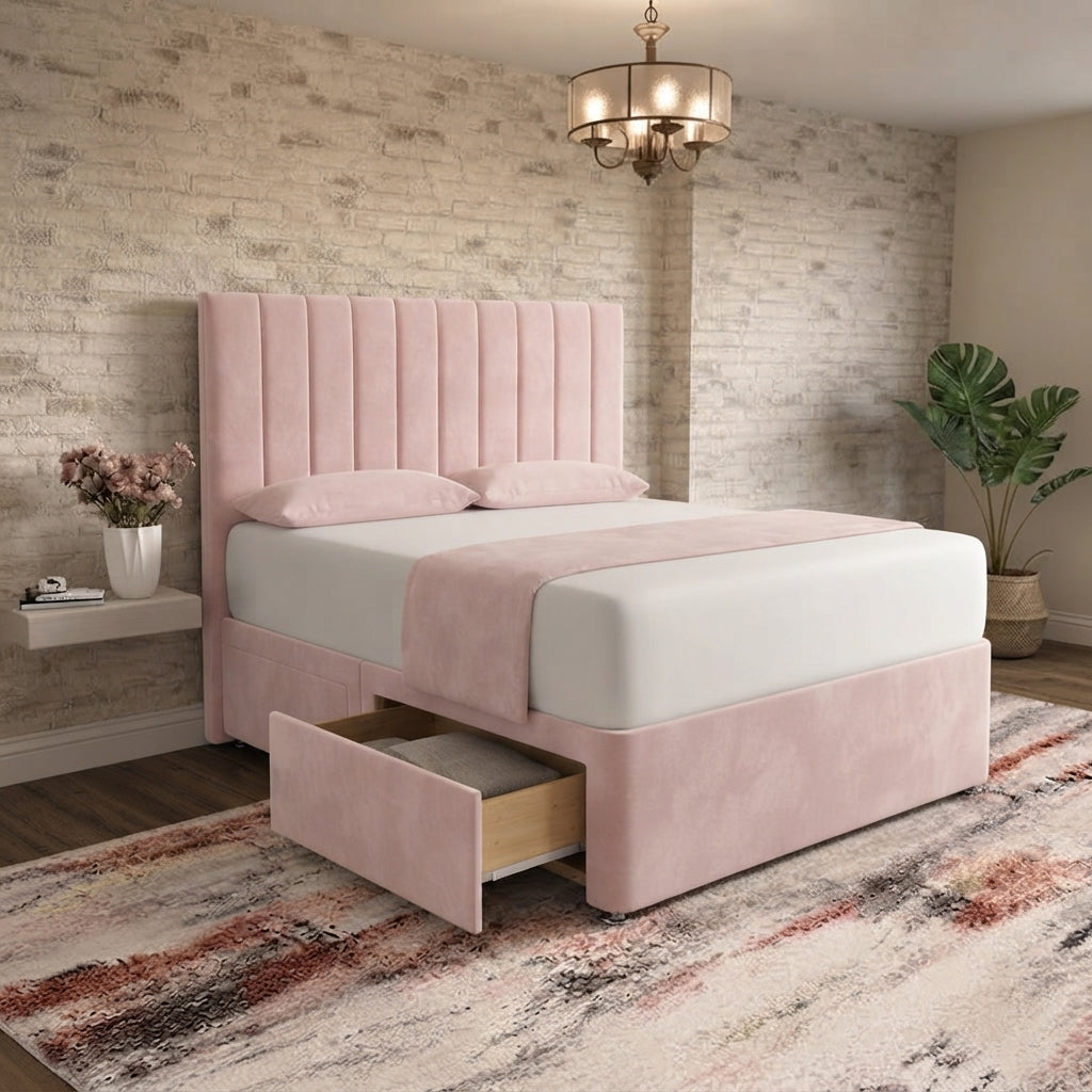 Nexus Divan Bed - Soft Pink Plush Velvet