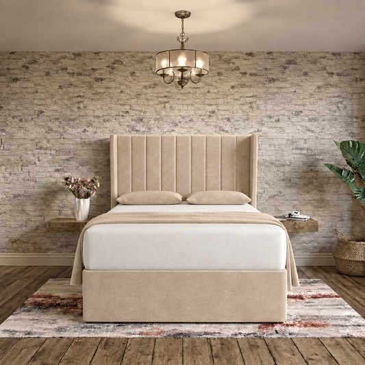 Nexus Wingback Bed - Beige Plush Velvet