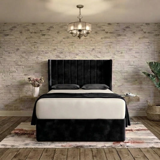 Nexus Wingback Bed - Black Plush Velvet