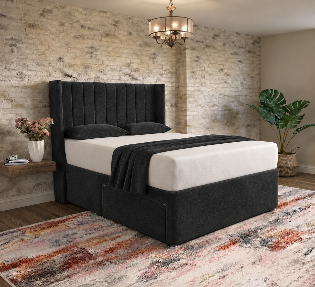 Nexus Wingback Bed - Black Chenille