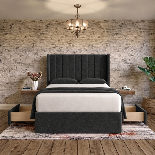 Nexus Wingback Bed - Black Chenille