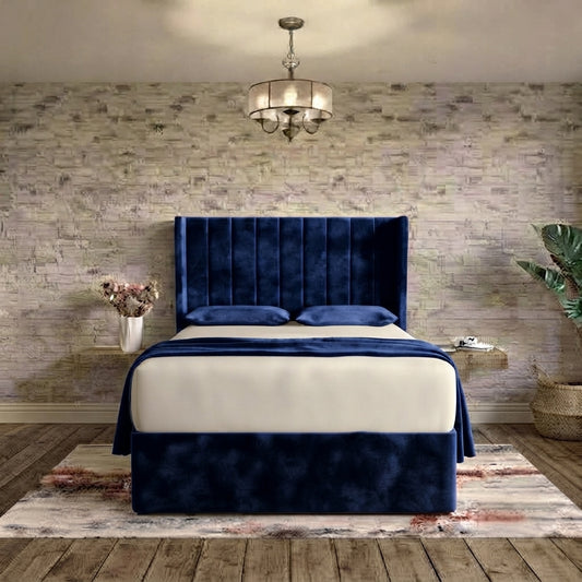 Nexus Wingback Bed - Blue Plush Velvet