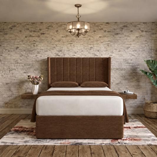Nexus Wingback Bed - Brown Chenille