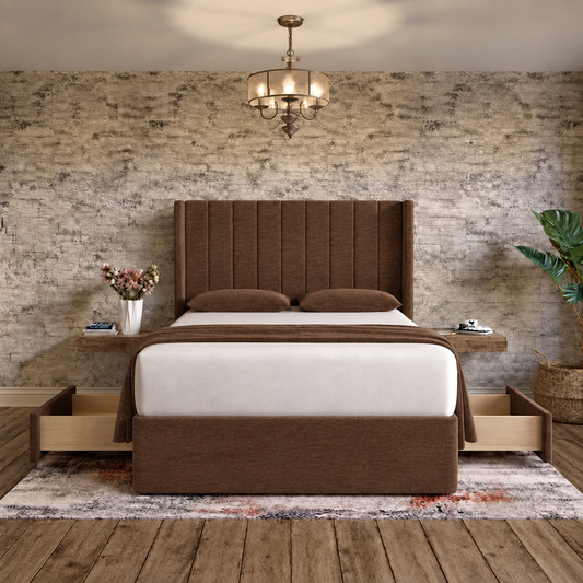 Nexus Wingback Bed - Brown Chenille