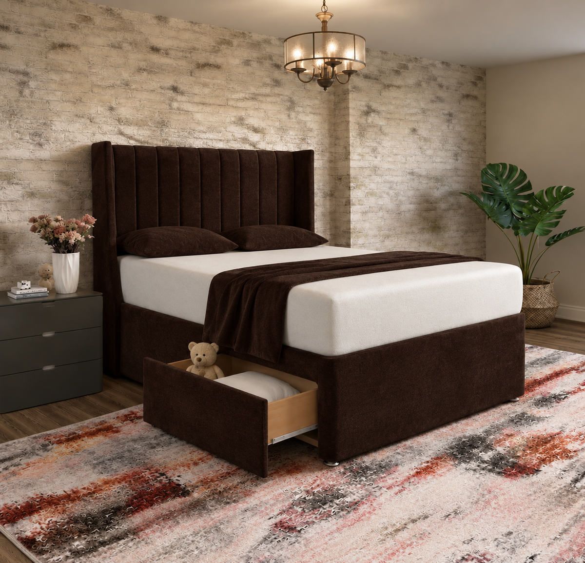 Nexus Wingback Bed - Brown Naples