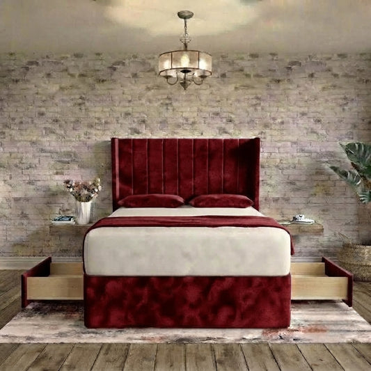 Nexus Wingback Bed - Burgundy Plush Velvet