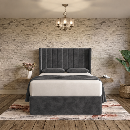 Nexus Wingback Bed - Charcoal Plush Velvet