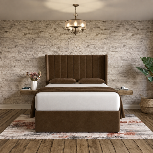Nexus Wingback Bed - Chocolate Plush Velvet