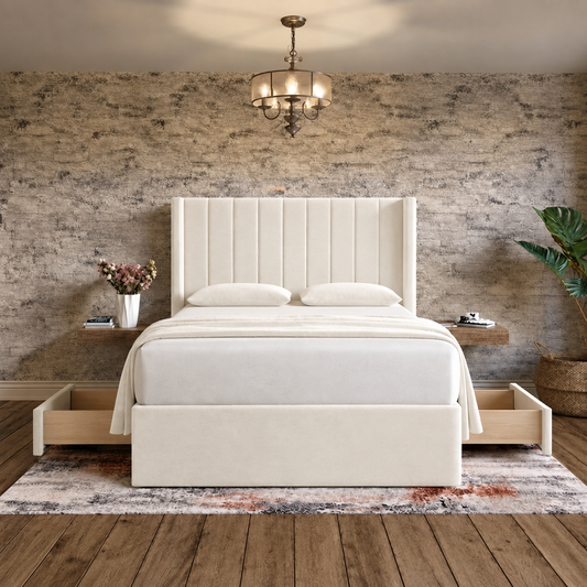 Nexus Wingback Bed - Cream Naples