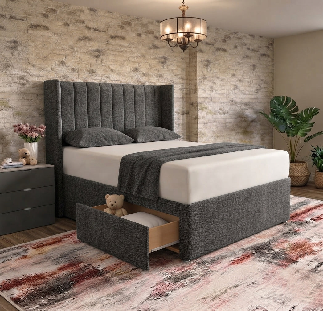 Nexus Wingback Bed - Graphite Linen