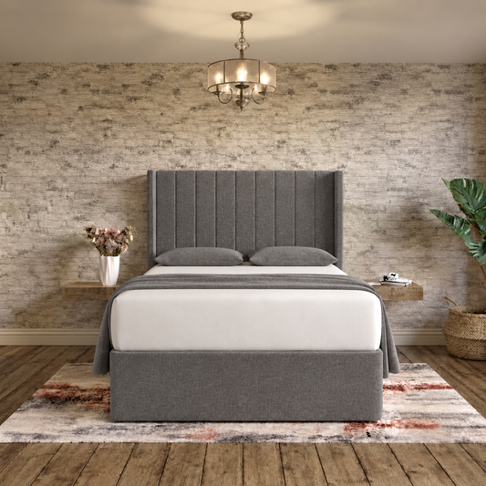 Nexus Wingback Bed - Graphite Linen