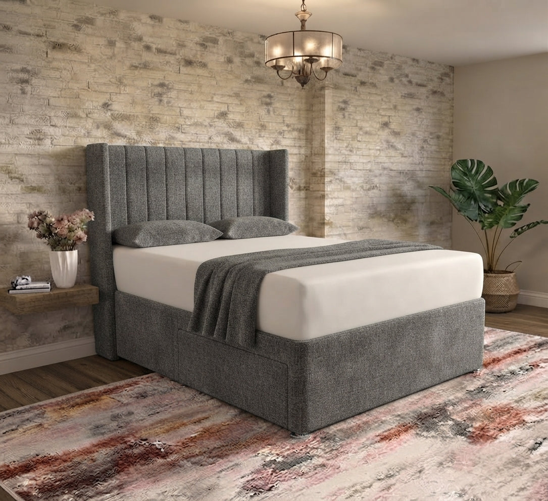 Nexus Wingback Bed - Graphite Linen