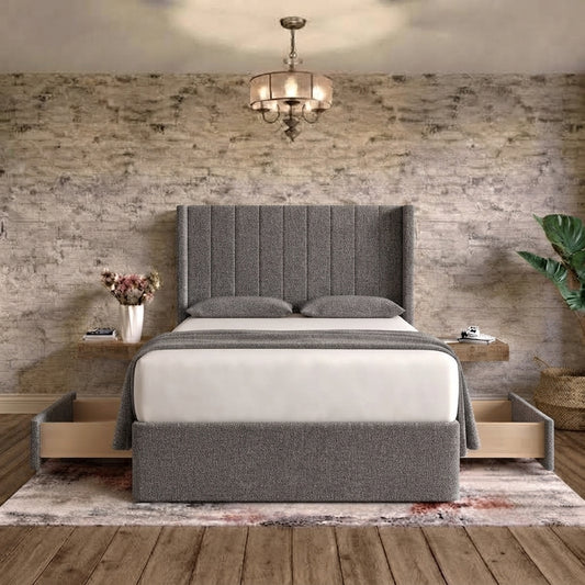 Nexus Wingback Bed - Graphite Linen