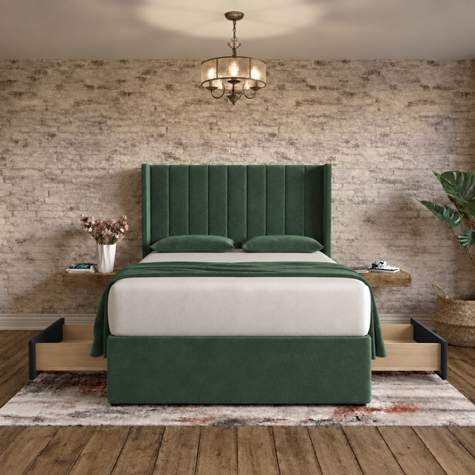 Nexus Wingback Bed - Green Plush Velvet