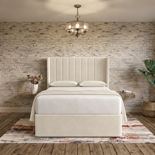 Nexus Wingback Bed - Ivory Plush Velvet