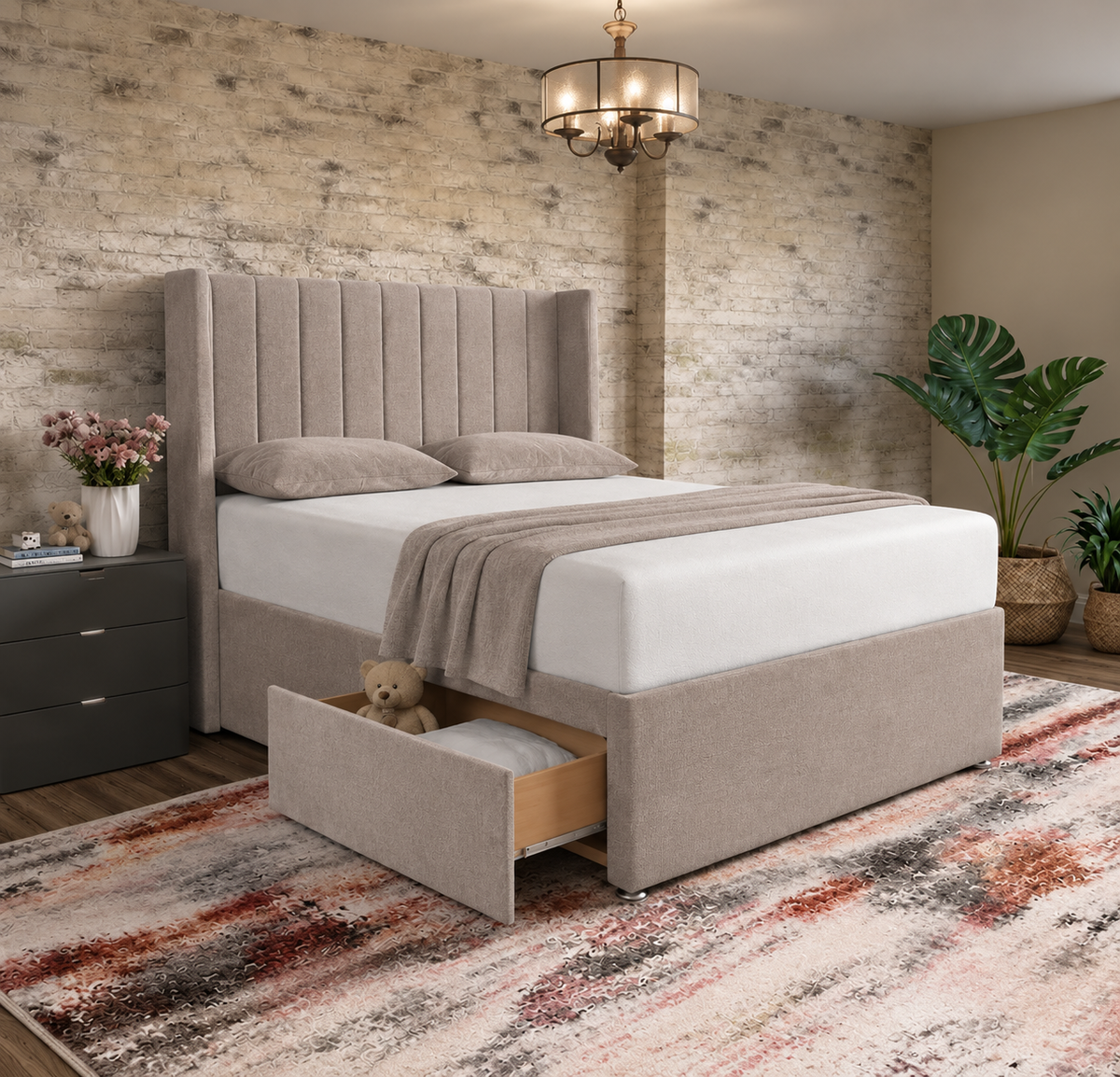 Nexus Wingback Bed - Latte Wool