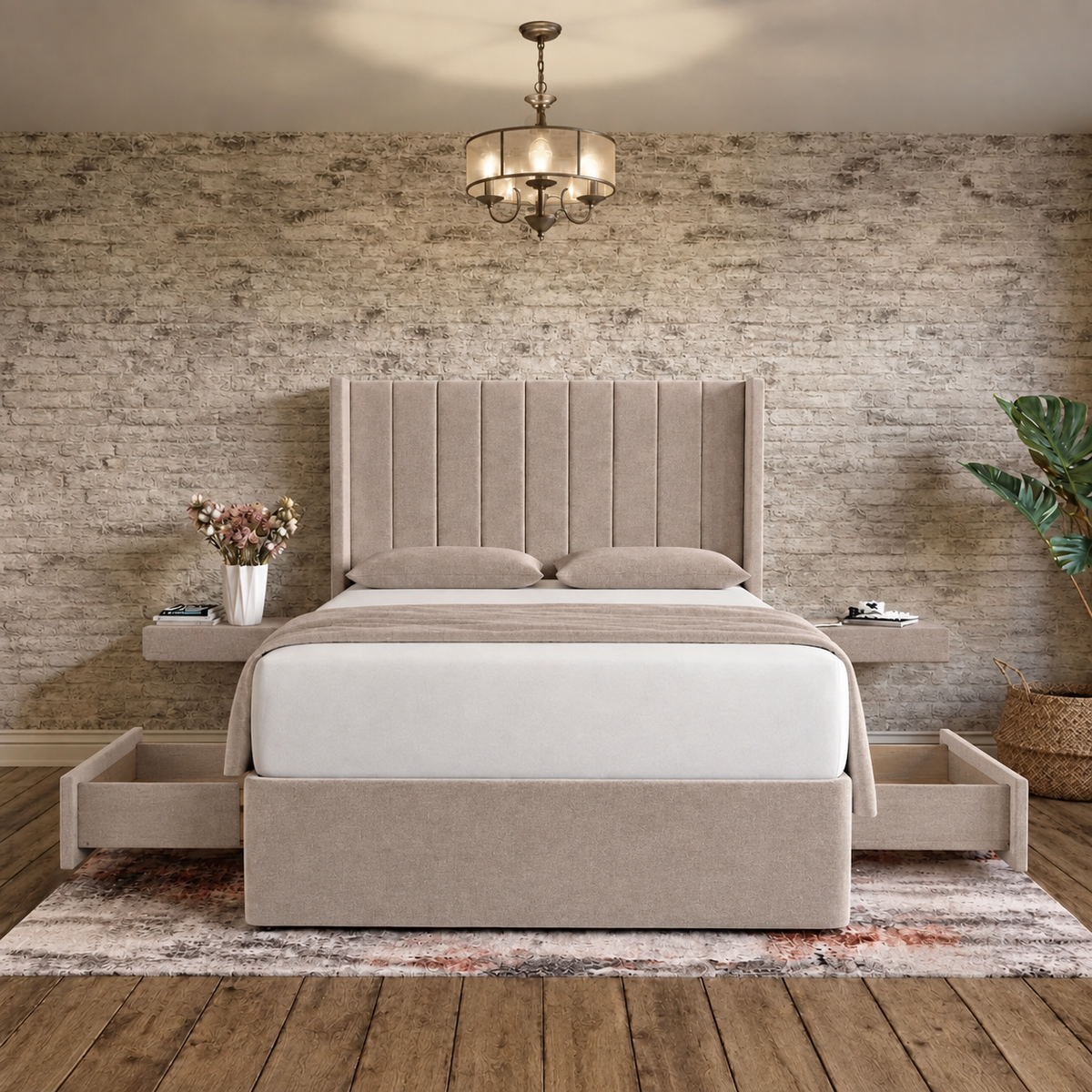 Nexus Wingback Bed - Latte Wool