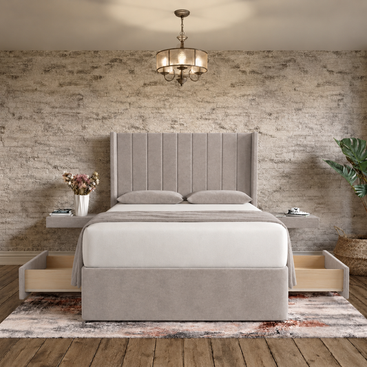 Nexus Wingback Bed - Light Grey Plush Velvet