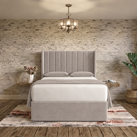 Nexus Wingback Bed - Light Grey Plush Velvet