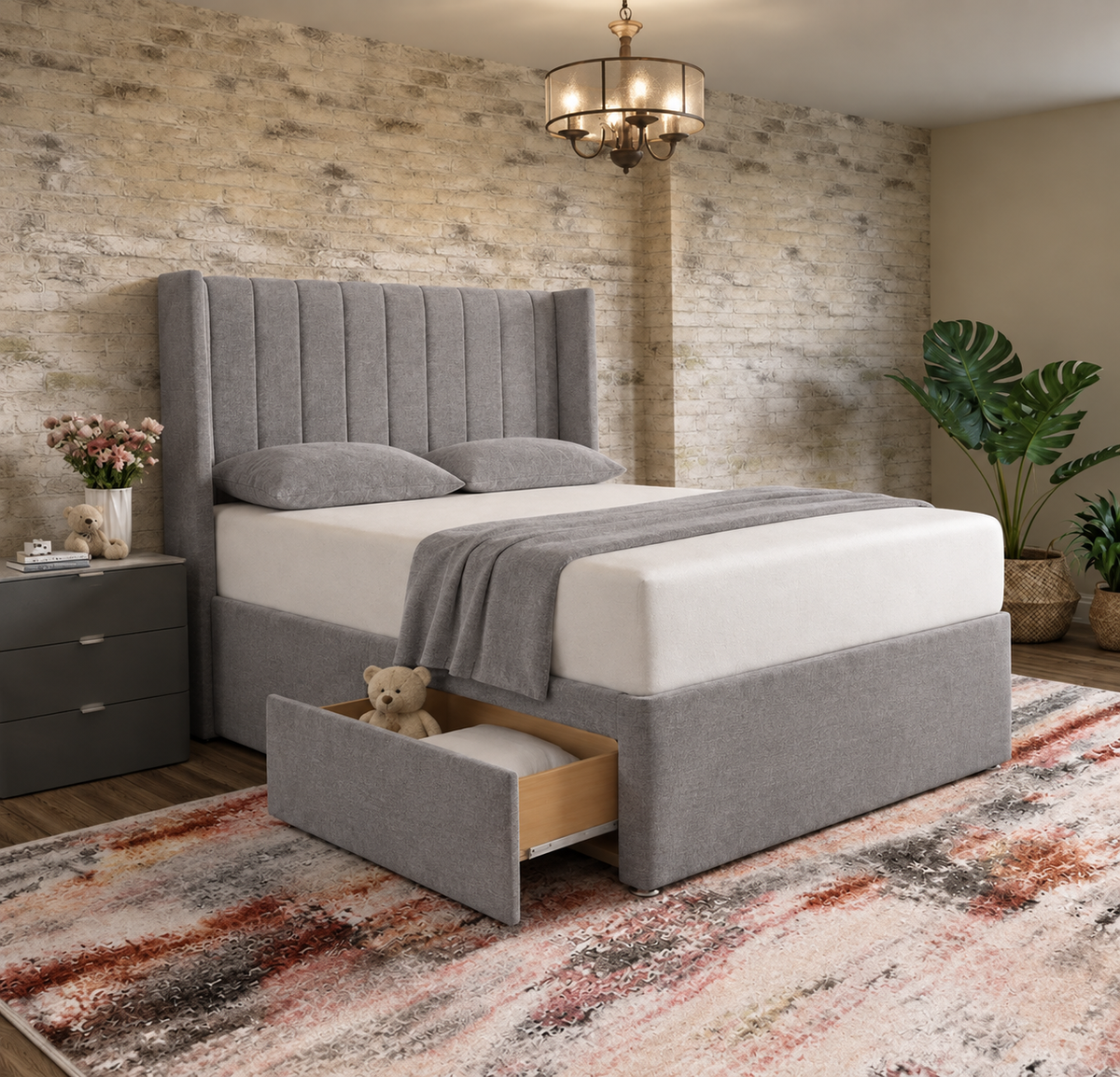 Nexus Wingback Bed - Pewter Wool