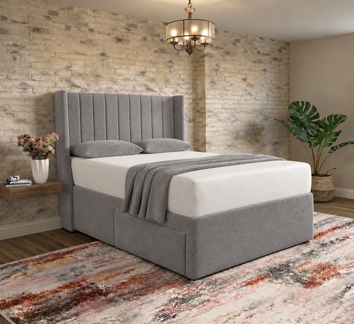 Nexus Wingback Bed - Pewter Wool