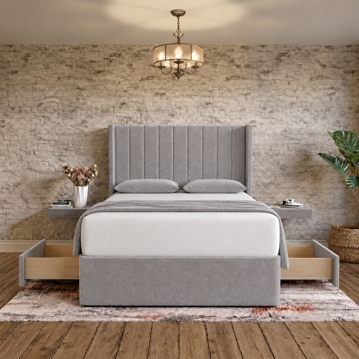 Nexus Wingback Bed - Pewter Wool