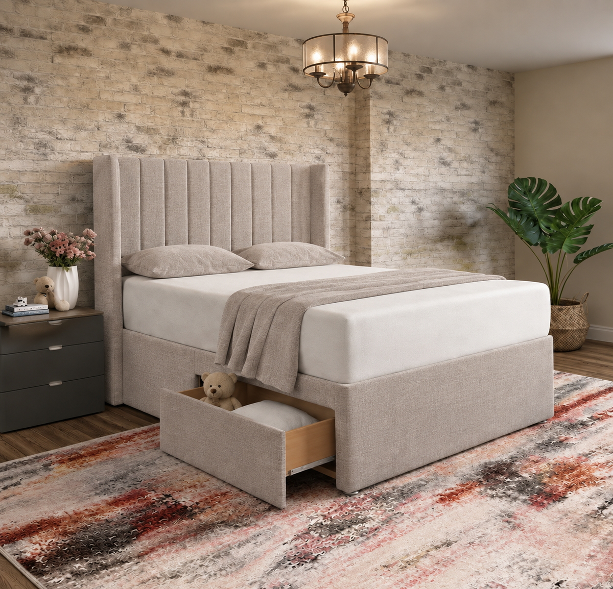 Nexus Wingback Bed - Putty Linen