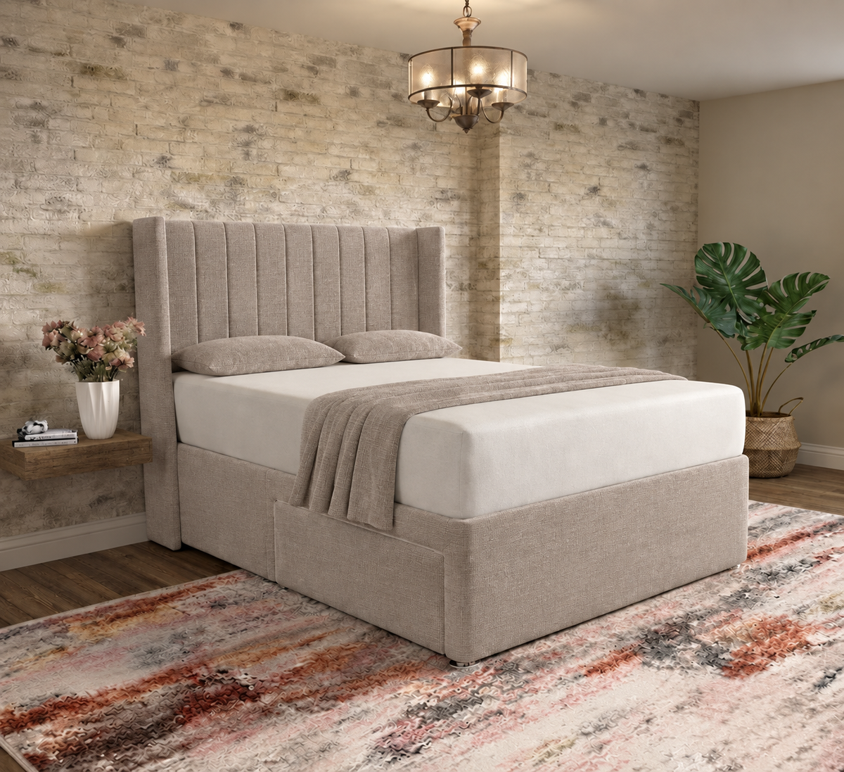 Nexus Wingback Bed - Putty Linen