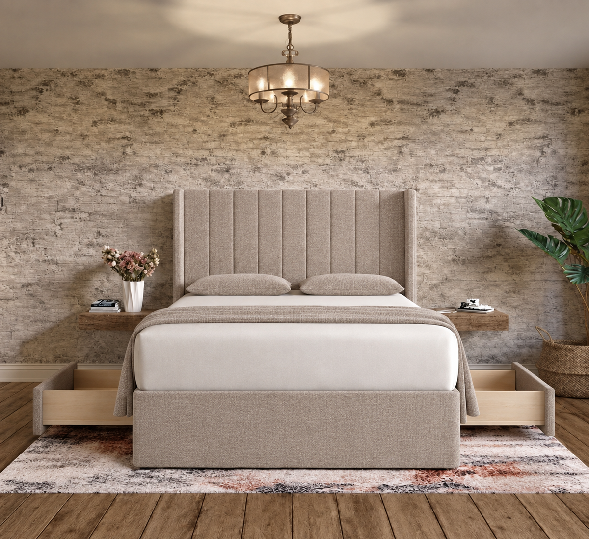 Nexus Wingback Bed - Putty Linen