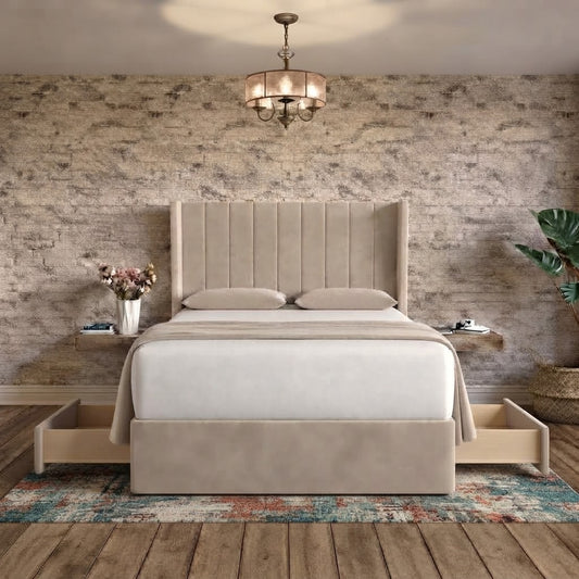 Nexus Wingback Bed - Putty Plush Velvet