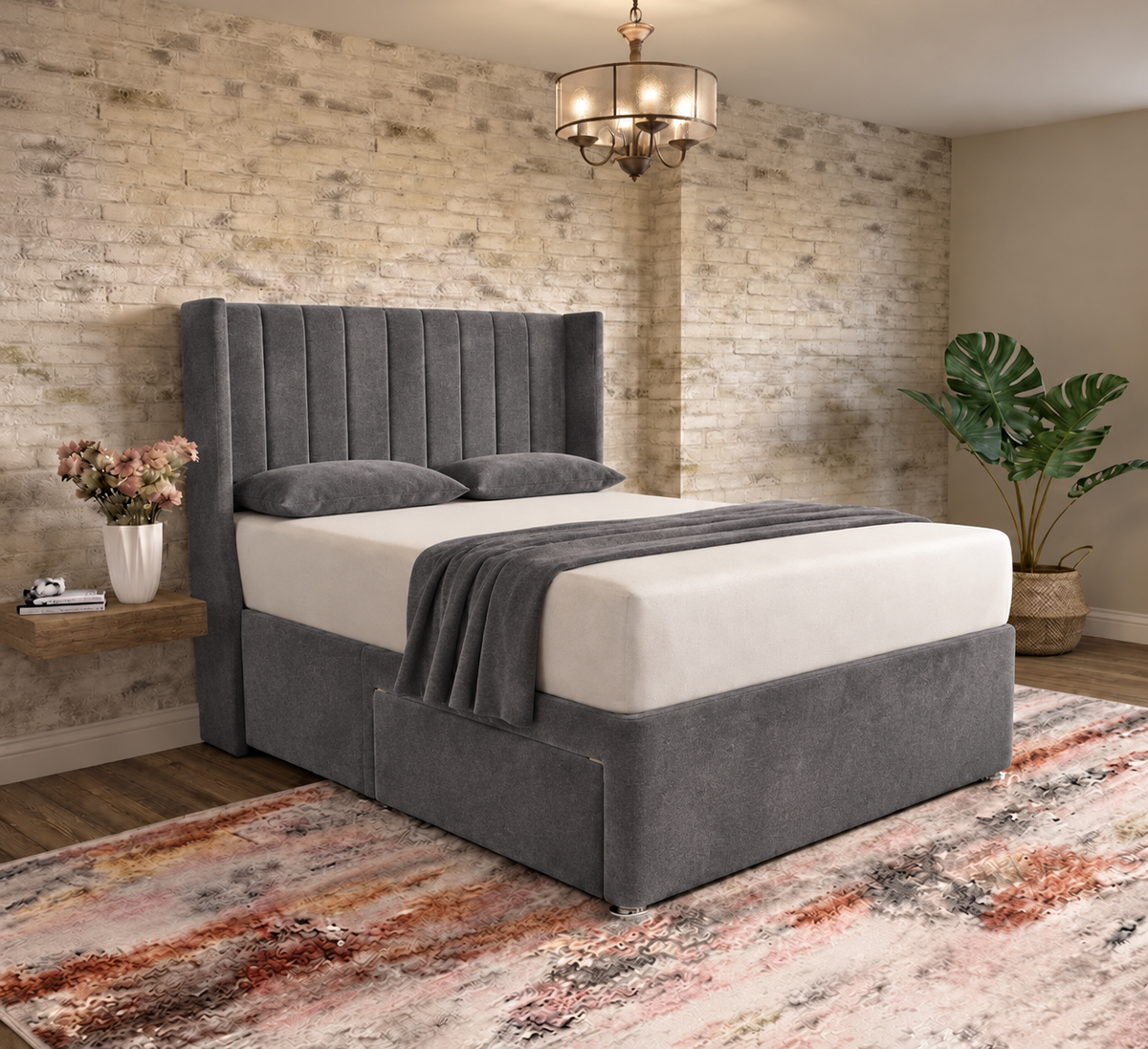 Nexus Wingback Bed - Silver Naples