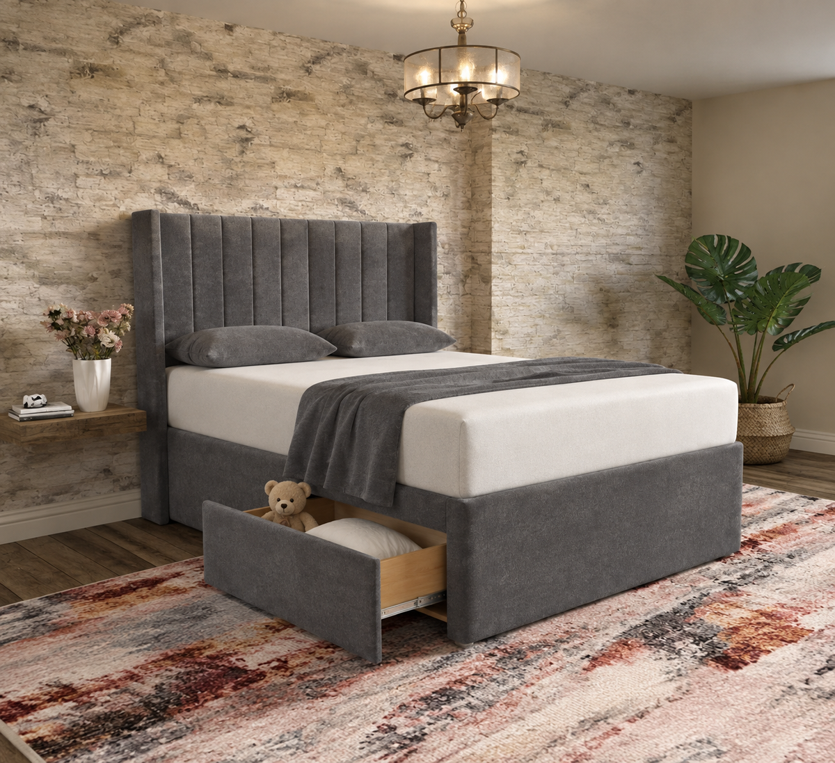 Nexus Wingback Bed - Silver Naples