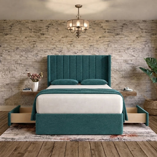 Nexus Wingback Bed - Teal Linen