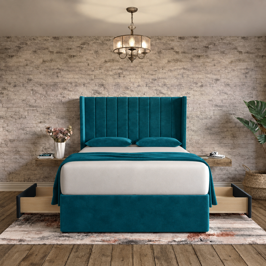Nexus Wingback Bed - Teal Plush Velvet
