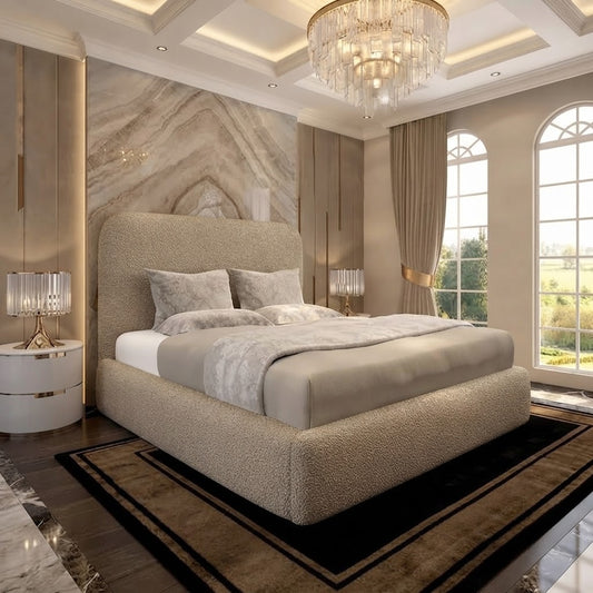 Nimbus Upholstered Ottoman Bed - Beige Plush Velvet