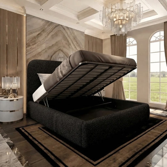 Nimbus Upholstered Ottoman Bed - Black Plush Velvet
