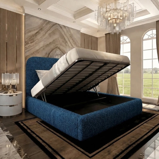 Nimbus Upholstered Ottoman Bed - Blue Plush Velvet