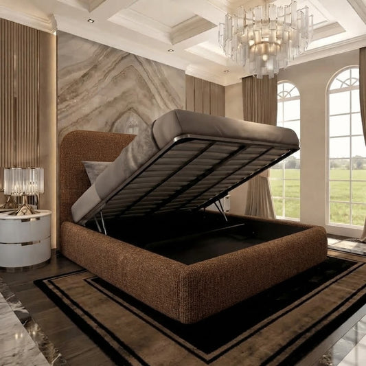 Nimbus Upholstered Ottoman Bed - Brown Chenille
