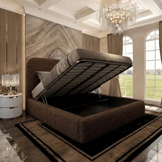 Nimbus Upholstered Ottoman Bed - Brown Naples