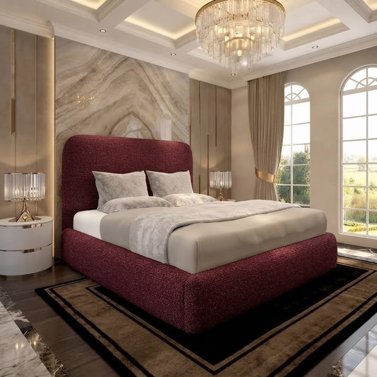 Nimbus Upholstered Ottoman Bed - Burgundy Plush Velvet