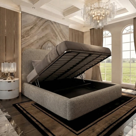 Nimbus Upholstered Ottoman Bed - Pewter Wool
