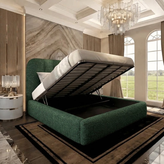 Nimbus Upholstered Ottoman Bed - Green Plush Velvet