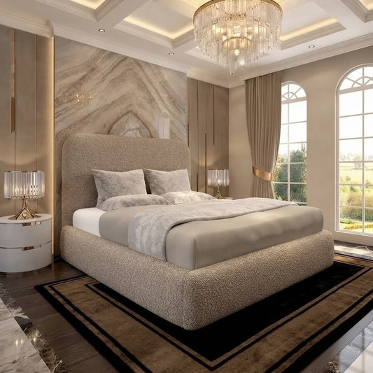 Nimbus Upholstered Ottoman Bed - Latte Wool