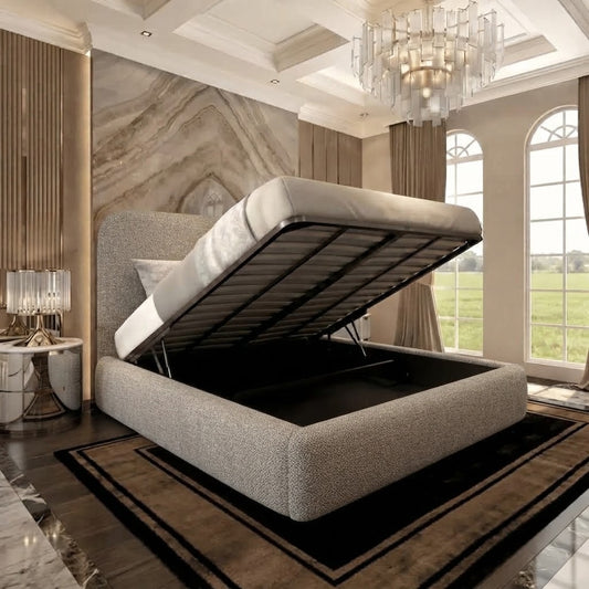 Nimbus Upholstered Ottoman Bed - Light Grey Plush Velvet