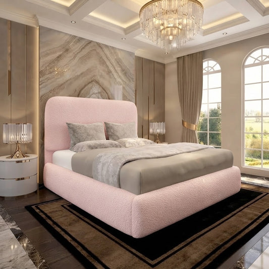 Nimbus Upholstered Ottoman Bed - Soft Pink Plush Velvet